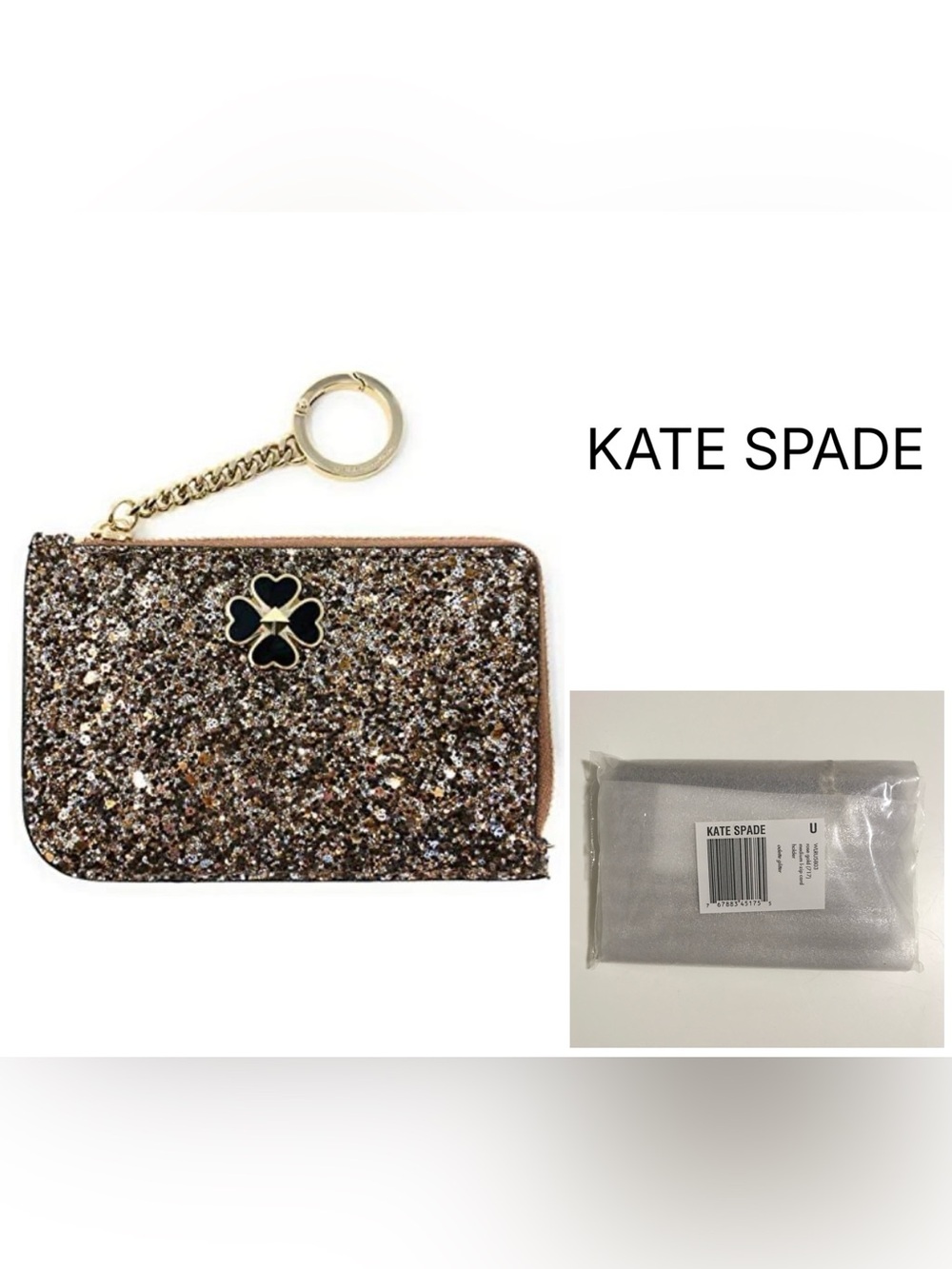 KATE SPADE - NWT - ROSEGOLD SPARKLE GLITTER CARD HOLDER WALLET KEYCHAIN FOB